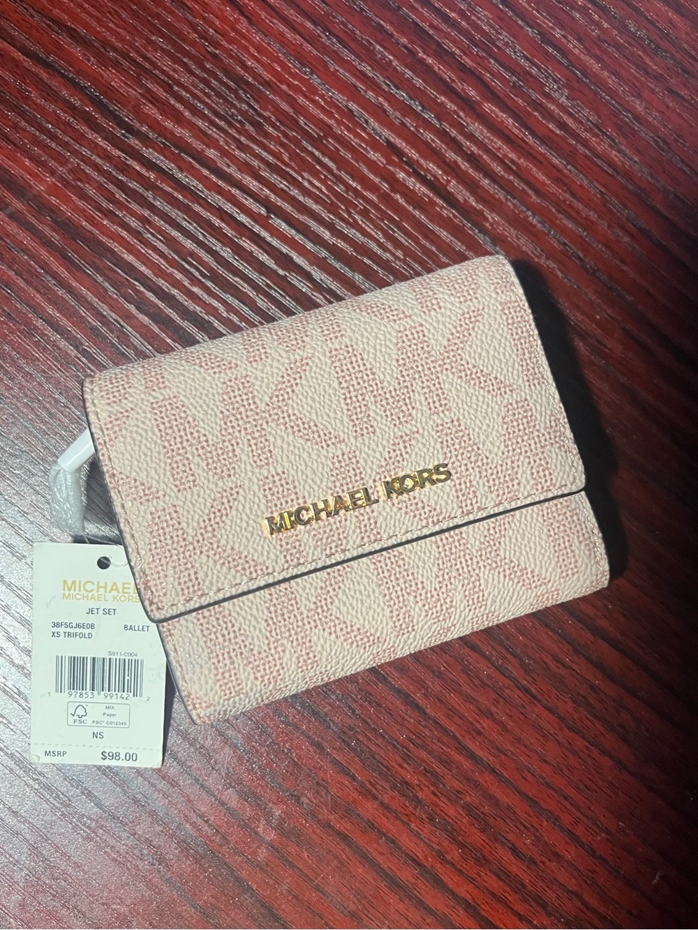Michael Kors Pink Logo-Print Jet Set Trifold Wallet